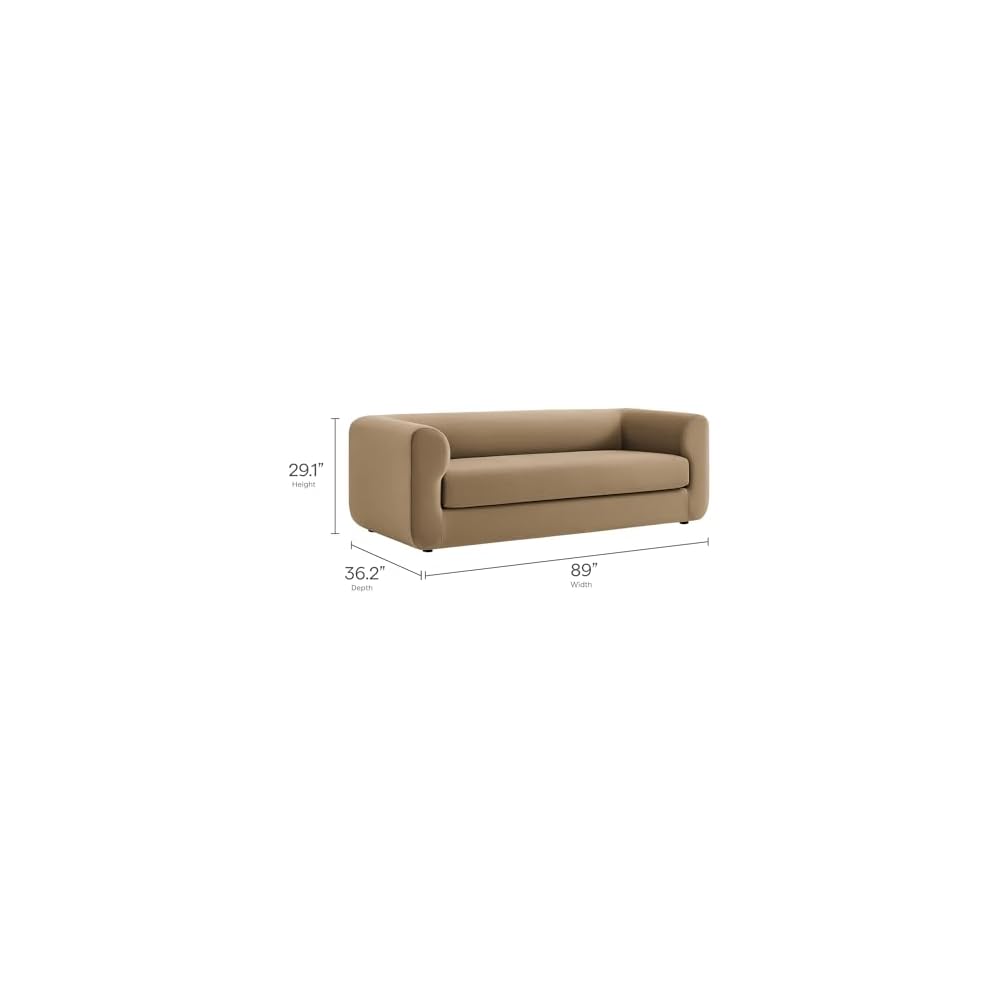 Modway Leif Performance Velvet Upholstered Sofa – 89 Inch Modern Tuxedo Sofa – Comfy 3 Seater Velvet Couch
