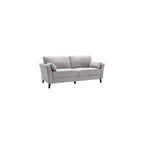 Pemberly Row 77" Sofa, Light Gray Velvet Upholstery, Pocket Coil Springs, Solid Wood Frame, Foam Padding, Dark Brown Legs, Includes 2 Accent Pillows, Transitional Style Living Room Seating, 34 x 77 x