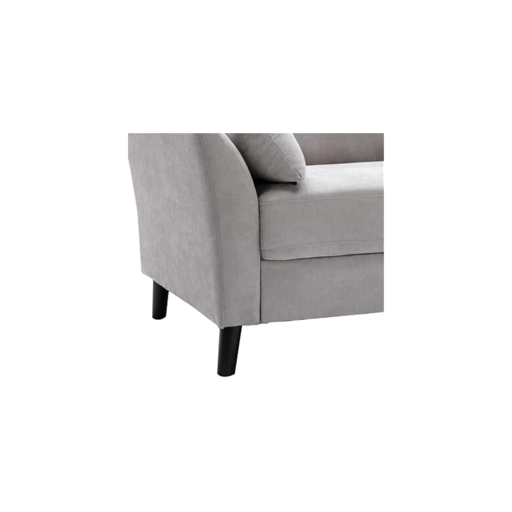 Pemberly Row 77" Sofa, Light Gray Velvet Upholstery, Pocket Coil Springs, Solid Wood Frame, Foam Padding, Dark Brown Legs, Includes 2 Accent Pillows, Transitional Style Living Room Seating, 34 x 77 x