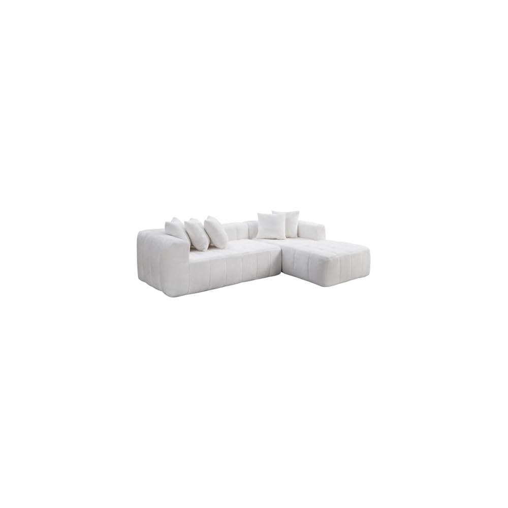 L-Shaped Sectional Cloud Sofa with Chaise Lounge,Convertible Boneless Floor Couch,Modern Comfy Upholstered Deep Seat Corner Sofa Bed Furniture for Living Room,No Assembly (White,Right-Facing Chaise)