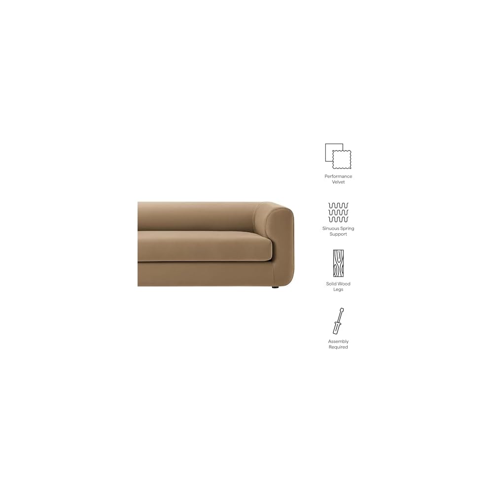 Modway Leif Performance Velvet Upholstered Sofa – 89 Inch Modern Tuxedo Sofa – Comfy 3 Seater Velvet Couch