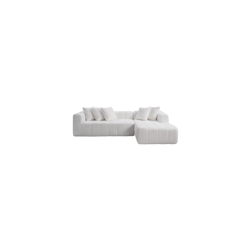 L-Shaped Sectional Cloud Sofa with Chaise Lounge,Convertible Boneless Floor Couch,Modern Comfy Upholstered Deep Seat Corner Sofa Bed Furniture for Living Room,No Assembly (White,Right-Facing Chaise)