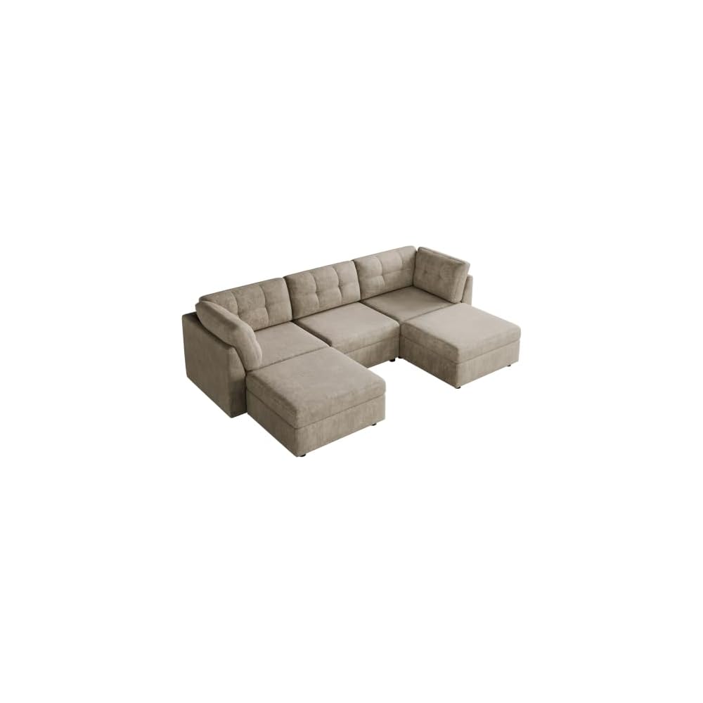 VANOMi Sectional U-Shaped Sofa for Living Room, Modualr Sofa Couch, Camel