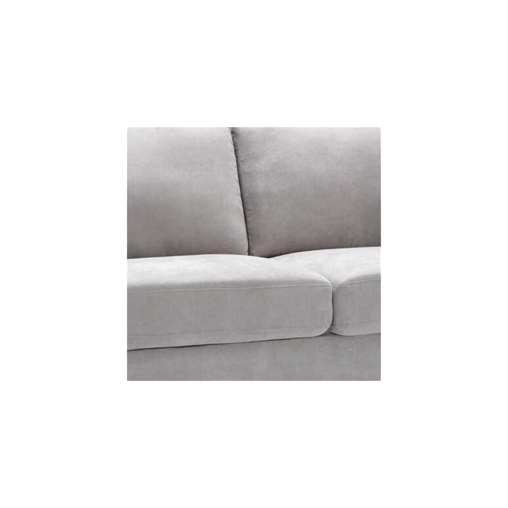 Pemberly Row 77" Sofa, Light Gray Velvet Upholstery, Pocket Coil Springs, Solid Wood Frame, Foam Padding, Dark Brown Legs, Includes 2 Accent Pillows, Transitional Style Living Room Seating, 34 x 77 x