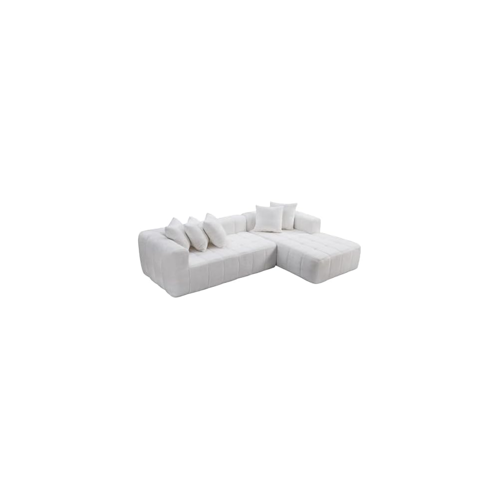 L-Shaped Sectional Cloud Sofa with Chaise Lounge,Convertible Boneless Floor Couch,Modern Comfy Upholstered Deep Seat Corner Sofa Bed Furniture for Living Room,No Assembly (White,Right-Facing Chaise)