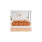 GDFStudio 115" Boneless Sofa, 3-Seat Teddy Fabric Modern Couch, 32D High-Density Sponge, Curved Armrests, Anti-Slip Design, No Assembly for Living Room, Bedroom, Orange