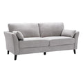 Pemberly Row 77" Sofa, Light Gray Velvet Upholstery, Pocket Coil Springs, Solid Wood Frame, Foam Padding, Dark Brown Legs, Includes 2 Accent Pillows, Transitional Style Living Room Seating, 34 x 77 x