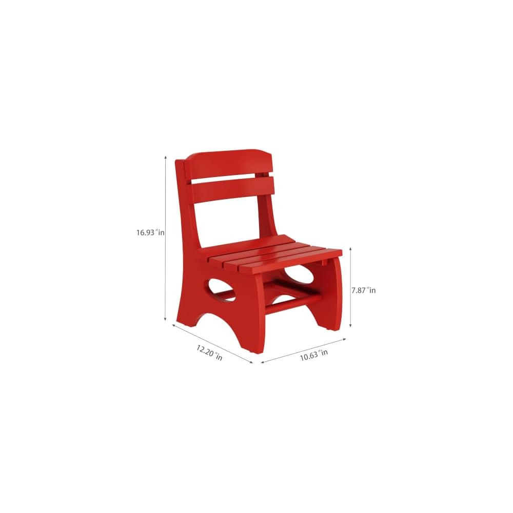 Red Slatted Wooden Casual Chair with Back, Lightweight Indoor Outdoor Patio Side Chair