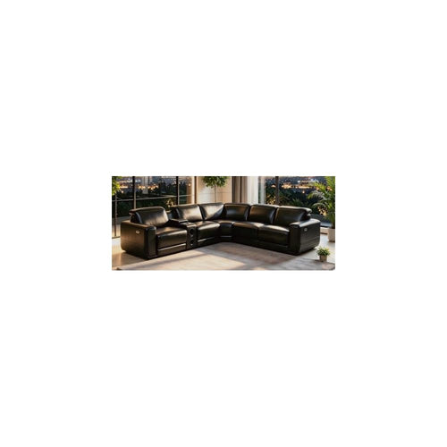 A Ainehome Power Recliner Sectional Couches for Living Room with Bass Speakers, Black Leather Sectional Reclining Corner Sofa Couch Set with Adjustable Headrest/USB Port/Cup Holder/Storage for offices