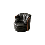 Modern Swivel Lounge Chair, Vintage Leather Accent Armchair with Wood Arms, Upholstered Round Barrel Chair for Living Room Office Reading Lounge (Red)