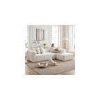 L-Shaped Sectional Cloud Sofa with Chaise Lounge,Convertible Boneless Floor Couch,Modern Comfy Upholstered Deep Seat Corner Sofa Bed Furniture for Living Room,No Assembly (White,Right-Facing Chaise)