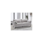 Pemberly Row 77" Sofa, Light Gray Velvet Upholstery, Pocket Coil Springs, Solid Wood Frame, Foam Padding, Dark Brown Legs, Includes 2 Accent Pillows, Transitional Style Living Room Seating, 34 x 77 x