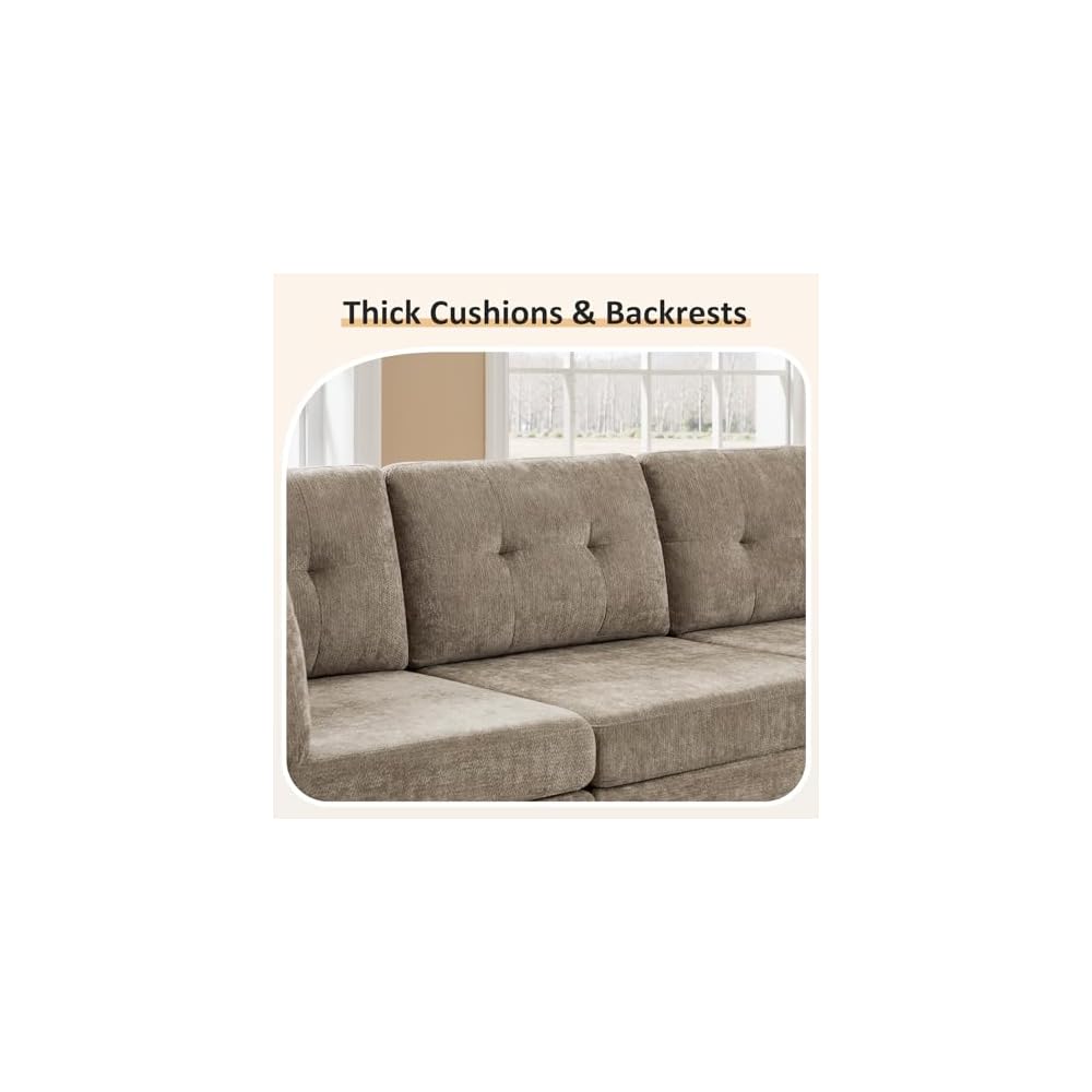 VANOMi Sectional U-Shaped Sofa for Living Room, Modualr Sofa Couch, Camel