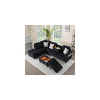 Livavege 94.5" Sectional Couches for Living Room, Modern L-Shaped Couch with Corduroy Fabric, 6 Seater Corner Modular Couch with Chaise, Storage Ottoman & 2 Cup Holders for Small Office (Black)