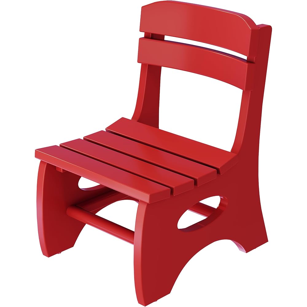 Red Slatted Wooden Casual Chair with Back, Lightweight Indoor Outdoor Patio Side Chair