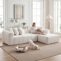 L-Shaped Sectional Cloud Sofa with Chaise Lounge,Convertible Boneless Floor Couch,Modern Comfy Upholstered Deep Seat Corner Sofa Bed Furniture for Living Room,No Assembly (White,Right-Facing Chaise)