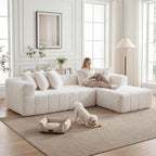 L-Shaped Sectional Cloud Sofa with Chaise Lounge,Convertible Boneless Floor Couch,Modern Comfy Upholstered Deep Seat Corner Sofa Bed Furniture for Living Room,No Assembly (White,Right-Facing Chaise)