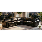 A Ainehome Power Recliner Sectional Couches for Living Room with Bass Speakers, Black Leather Sectional Reclining Corner Sofa Couch Set with Adjustable Headrest/USB Port/Cup Holder/Storage for offices
