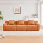 GDFStudio 115" Boneless Sofa, 3-Seat Teddy Fabric Modern Couch, 32D High-Density Sponge, Curved Armrests, Anti-Slip Design, No Assembly for Living Room, Bedroom, Orange
