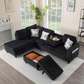 Livavege 94.5" Sectional Couches for Living Room, Modern L-Shaped Couch with Corduroy Fabric, 6 Seater Corner Modular Couch with Chaise, Storage Ottoman & 2 Cup Holders for Small Office (Black)
